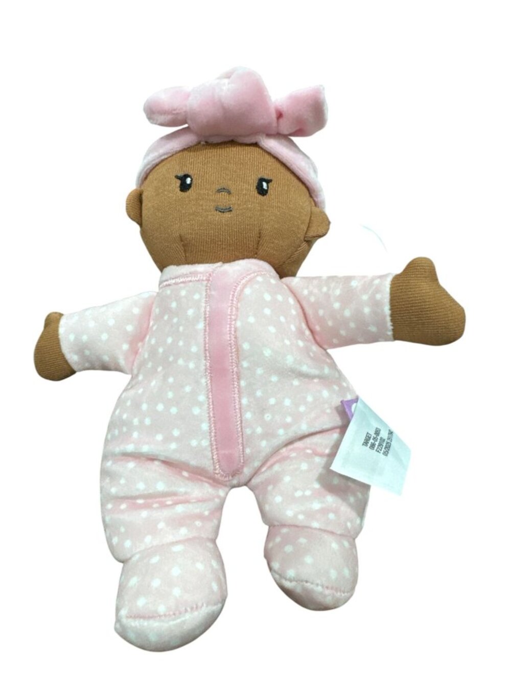 Giggle Scape Soft Baby Doll With Pink Polka Dot Pajamas & Bow Headband Plush Toy